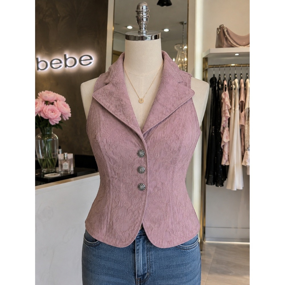 Bebe Textured Jacquard Vest | Dusty Rose Pink | Tailored Button Front | Size 6